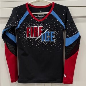 Rebel Athletic “Fire/Ice” branded long sleeve cheerleading TOP ONLY Size YL